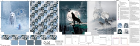 Stenzo-Cotton Canvas Digital Panel -Stoff-weißer Wolf