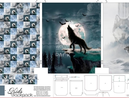 Stenzo-Cotton Canvas Digital Panel -Stoff-weißer Wolf